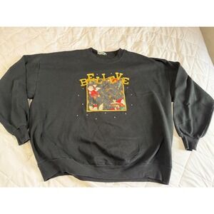 Quacker Factory Vintage Christmas Believe Santa Rhinestone Sweatshirt Black 3X